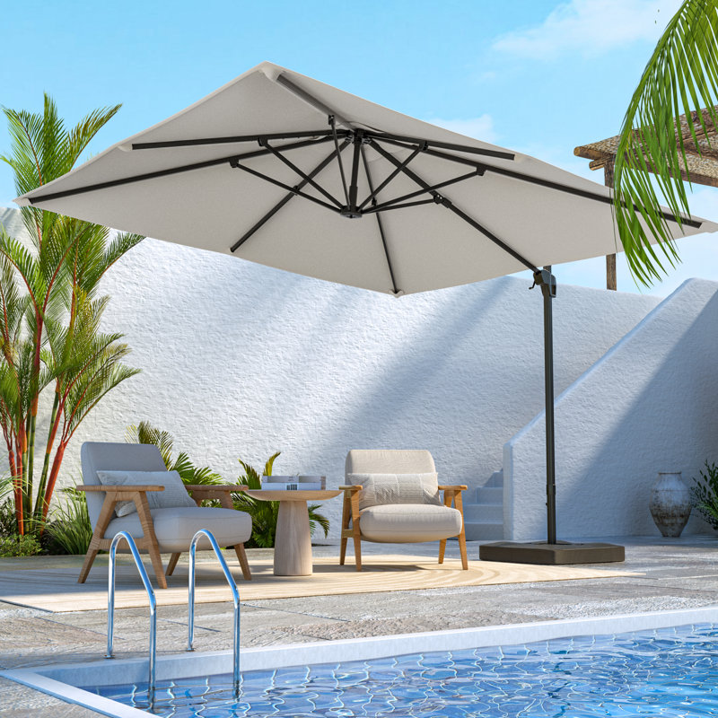 Scarlat 10' Square Cantilever Umbrella with Base, Gray