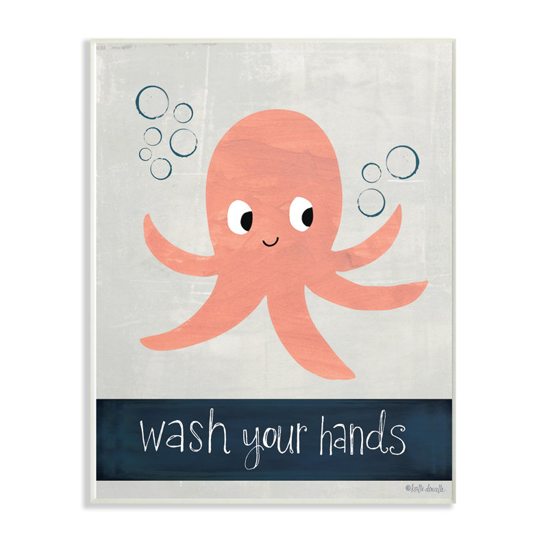 Art de pieuvre Burkett Wash Your Hands, Plaque murale, H 15 po x l 10 po x P 0,5 po