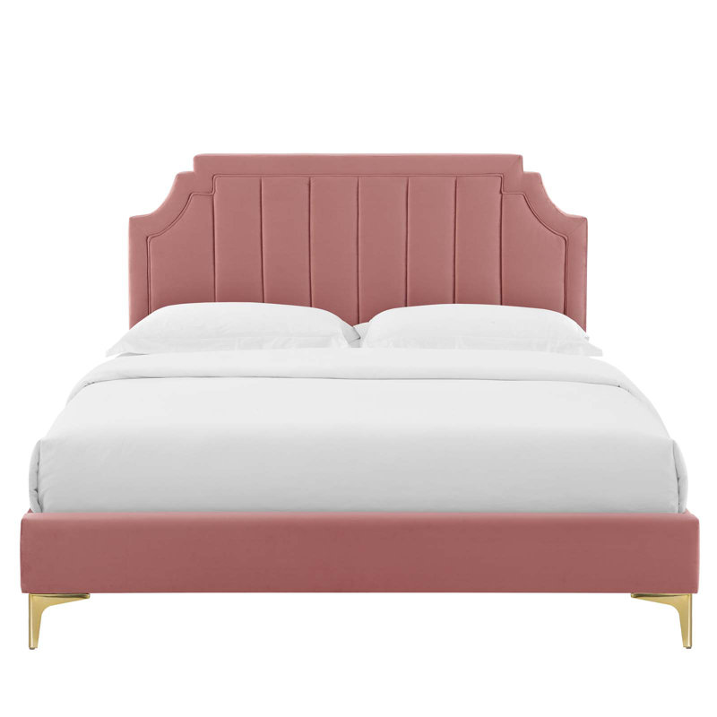 Lit plateforme en velours Sienna Performance, Complète, Vieux rose