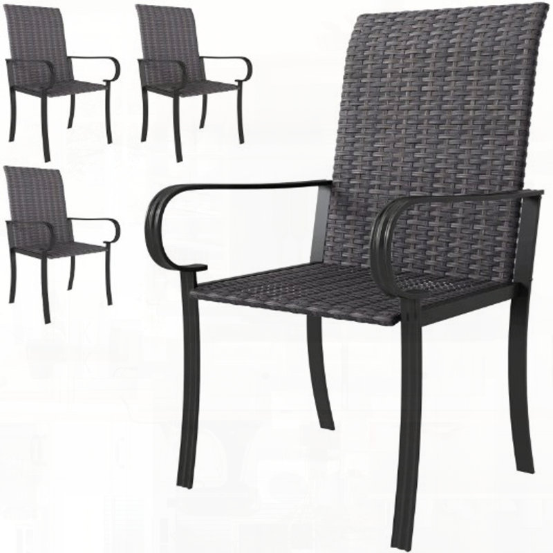 Ensemble de chaises de salle à manger à dossier haut avec accoudoirs pour une utilisation saisonnière durable, Noir