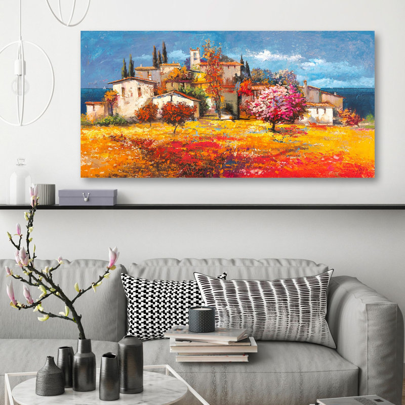Village On The Sea by Luigi Florio - Wrapped Canvas Painting, 60cm H x 120cm W x 4cm D