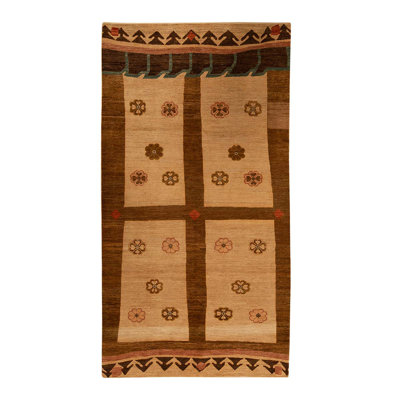 Tapis unique en laine noué à la main ivoire / brun / rouille de 6 pi 1 po x 11 pi 8 po