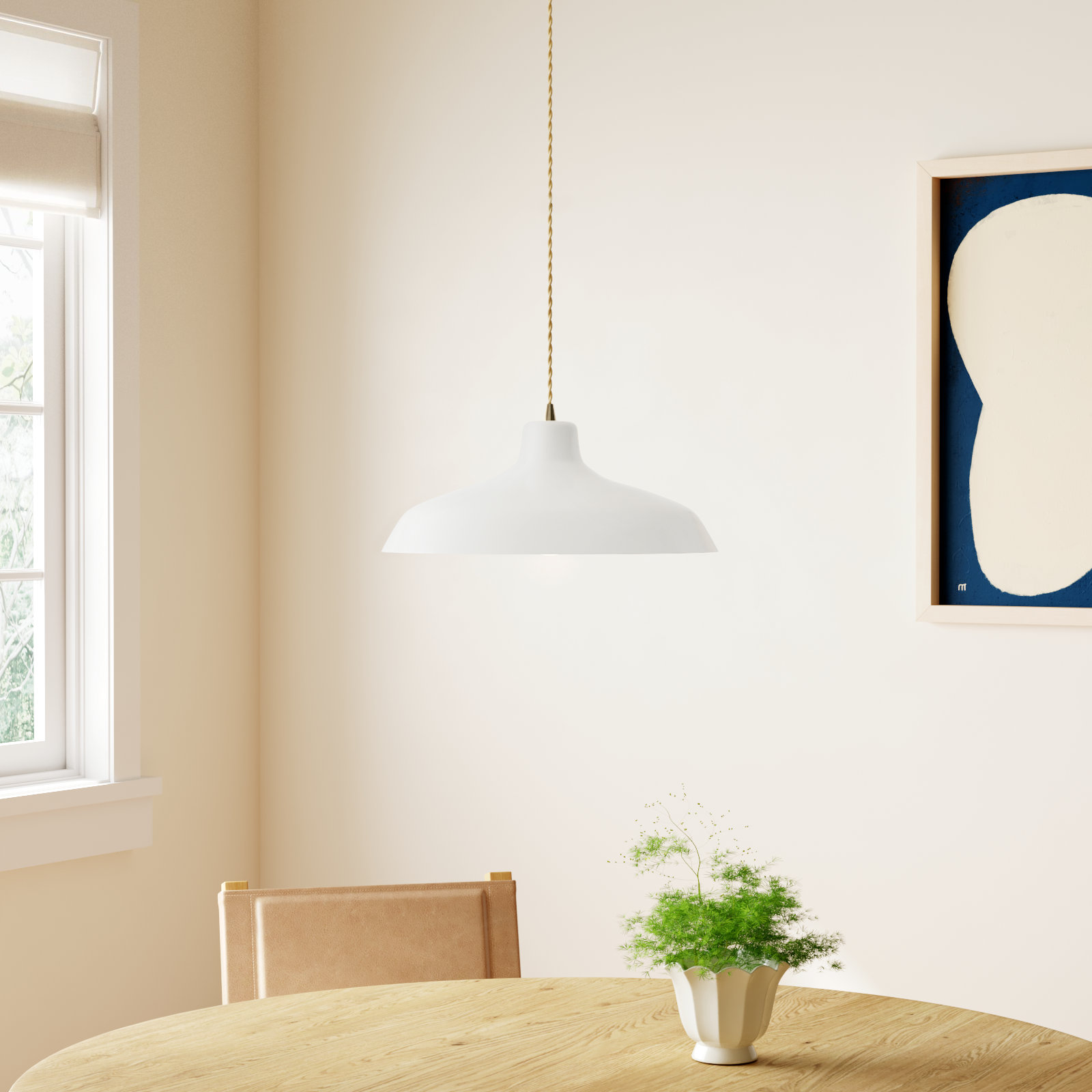 Fallon Ceramic Dimmable Pendant, Bisque, 7.5" H x 15.5" W x 15.5" D, Antique Brass