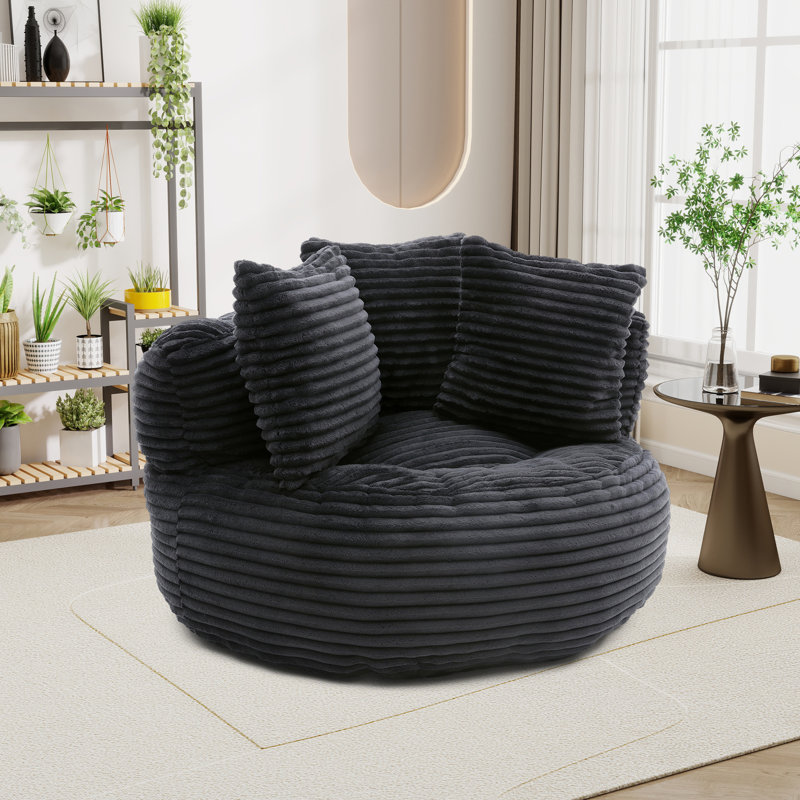 Fauteuil à billes moderne, canapé paresseux rembourré avec coussins et poignée, Noir