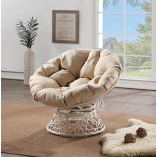 Ariyelle Swivel Papasan Accent Chair with Extra Thick Cushion for Ultimate Comfort Bayou Breeze Fabric: Beige 100% POLYESTER, Leg Color: Black