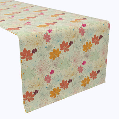 Table Runner, 100% Cotton, Retro Stenciled Leaves