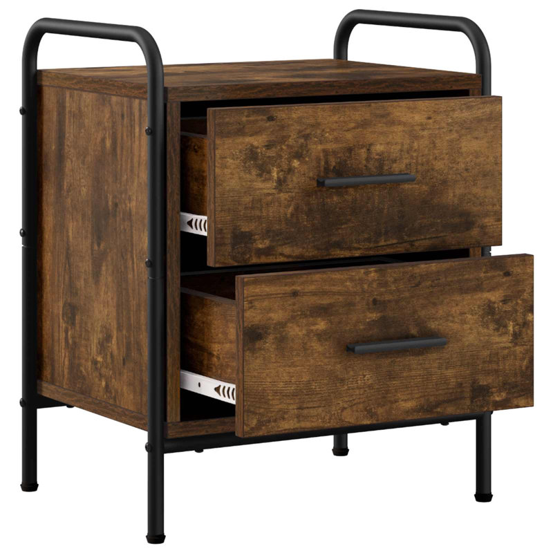 40 cm W Galvanised Steel Bedside Table, Smoked Oak
