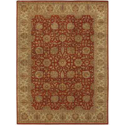 Tapis oriental en laine touffeté rouge / beige / vert Guillaine