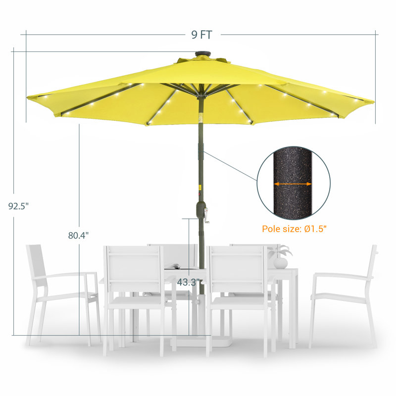 Parasol de marché illuminé 9 pi Atanasia, Jaune, H 92,5 po x l 108 po x P 108 po