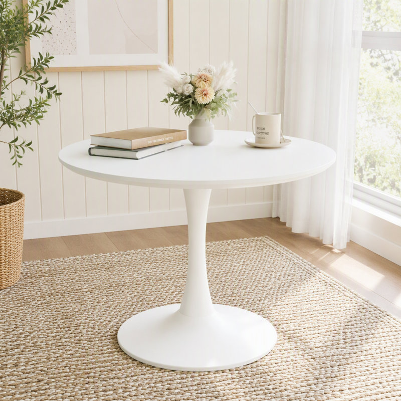 Table de salle à manger ronde avec base à piédestal, White