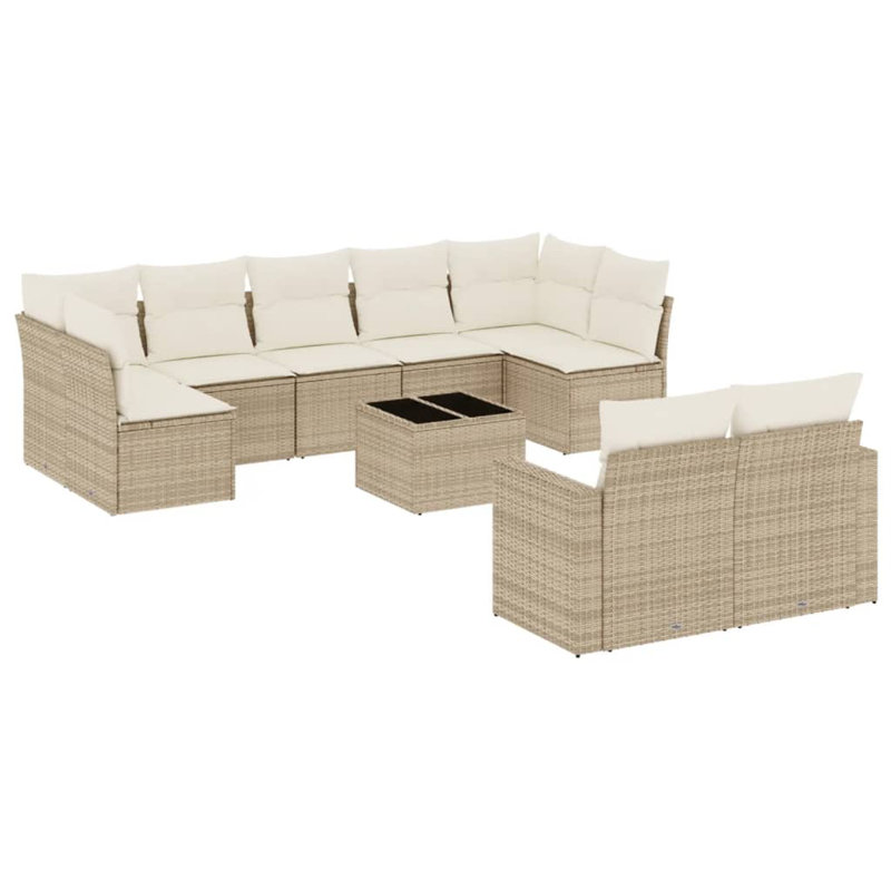 Ensemble de canapé de jardin en rotin PE beige, acier thermolaqué Vidaxl, verre trempé
