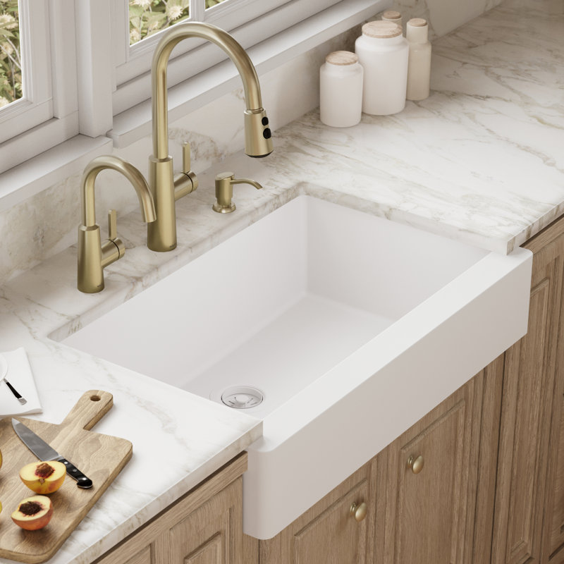 34'' L Single Bowl Quartz Kitchen Sink, Matte White