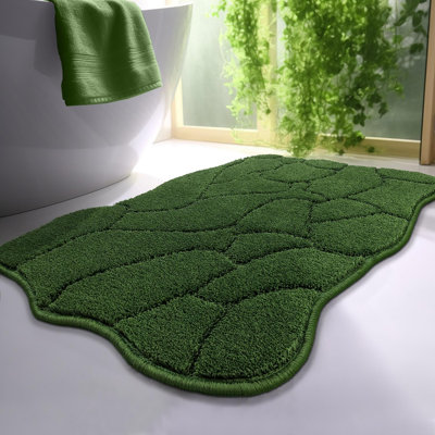 32x20 inches, anti slip, cute wave super soft absorbent ultra-fine fiber shower carpet, bathroom, decoration, machine washable forest green