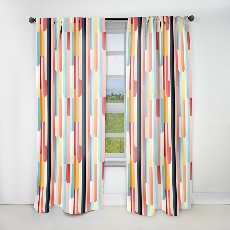 Pink Groovy Retro Striped Illusion I - Mid-Century Velvet Curtain - Room Darkening - 1 panel, 52" W x 84" L