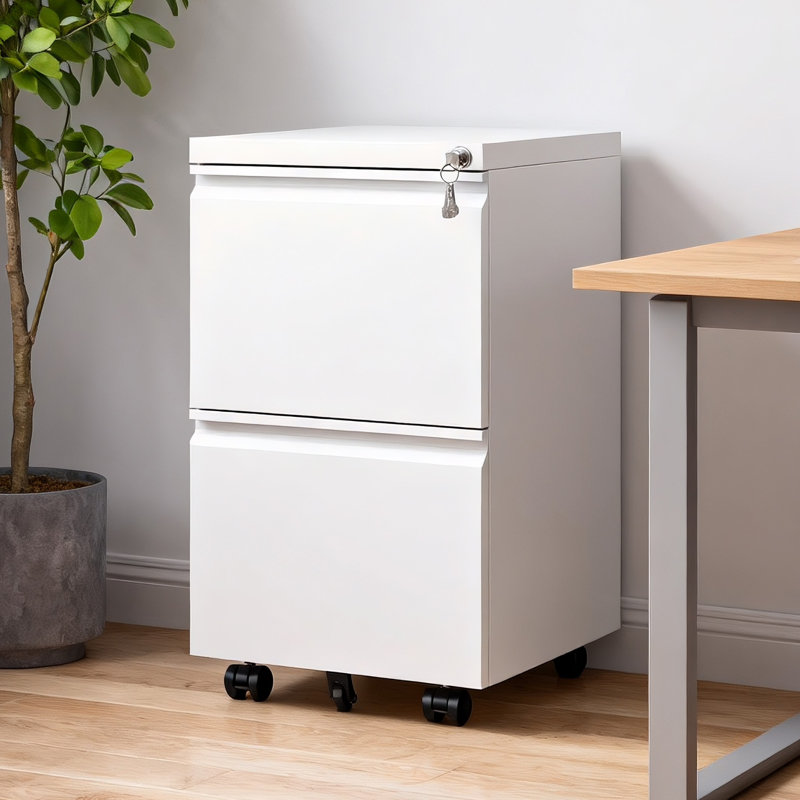 2-Drawer Mobile File Cabinet with Lock, Fully Assembled Rolling Storage for Legal/Letter/A4 Files, Compact Office Organizer