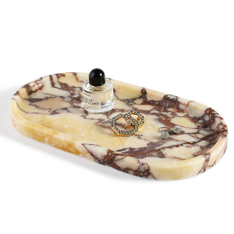 Guein Oval Natural Marble Tray,Calacatta Viola