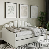 Kaleab Upholstered Full Daybed, Curved Arms Shalle, Shaped Backrest, Sofa, Guest Bed