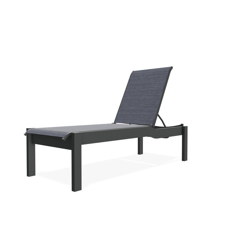 Leeward Sling Marine Grade Polymer Lay-flat Stacking Armless Long Frame Chaise with Wheels, Collect Indigo, Graphite