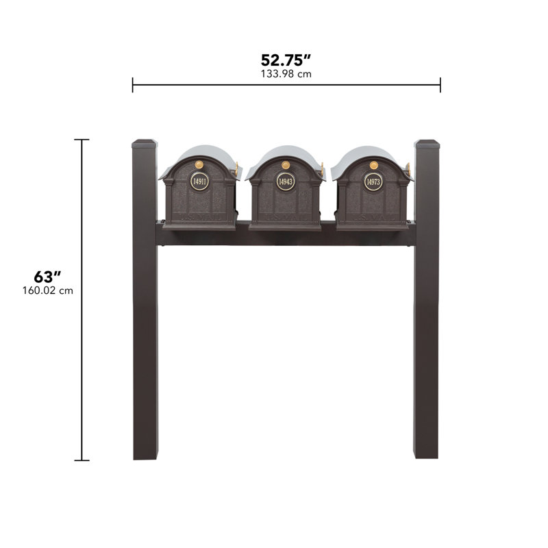 Balmoral Triple Mount Mailbox /w/ Pyramid Caps & Personalized Door Medallion (3 Mailboxes, Tri-Mount Rack, 3 Medallions), Yes