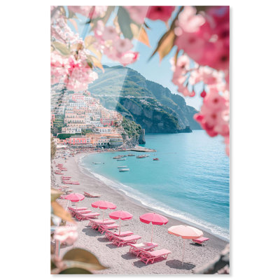 Pink Umbrellas I Travel Photography Acrylic Print by Notoriart