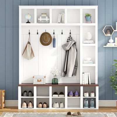 Farmhouse Wooden Hall Tree with 6 Hooks