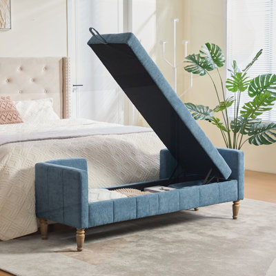 Banc de rangement à couvercle rabattable en chenille de 64,6 po de largeur avec accoudoirs, dossier et traversins pour une utilisation polyvalente dans les espaces de vie