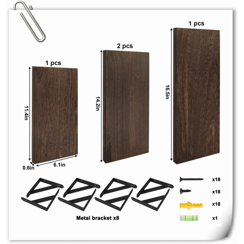 Halima 3 Piece Wood Bracket Shelf, Black