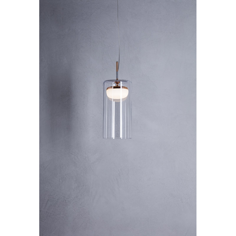 1 - Light LED Cylinder Pendant, 240cm H x 18cm W x 18cm D, Polished Copper, 3000K