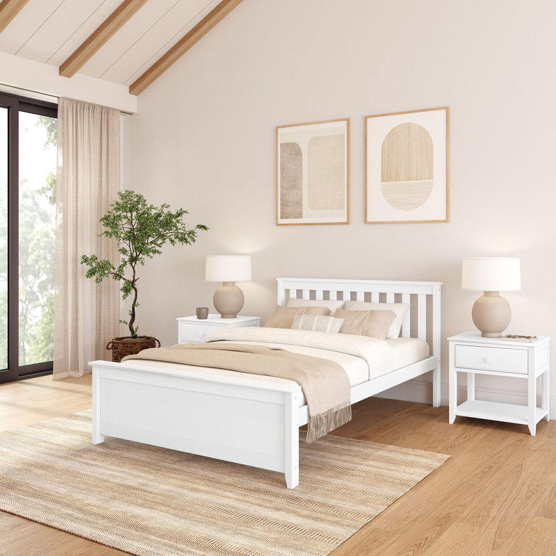  Rosenthal Solid Wood Slat Bed, White, Full/Double