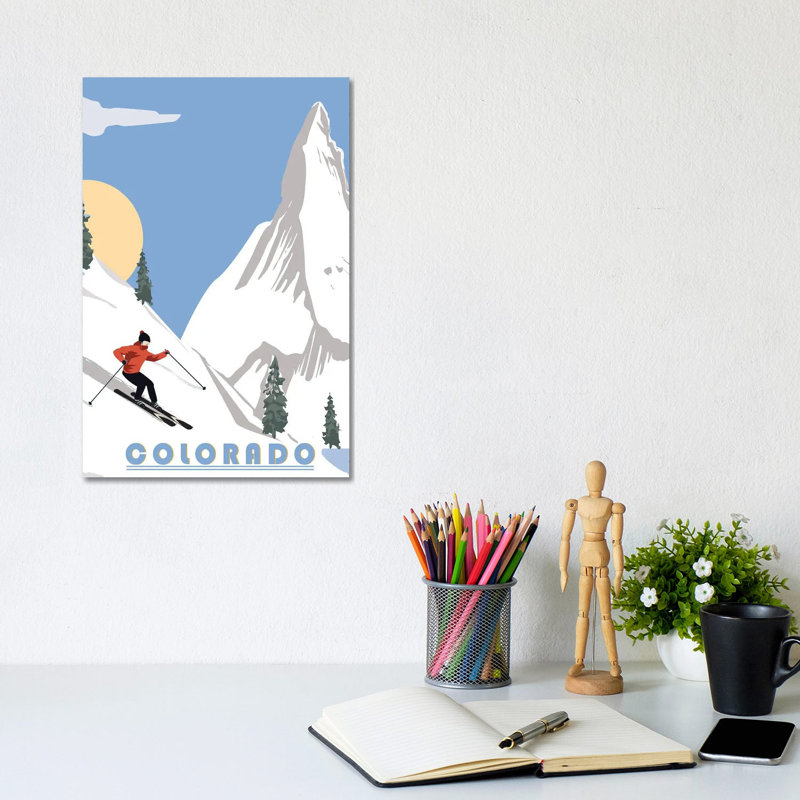 Skiing In Colorado by Fly Graphics - Wrapped Canvas Print, 20.32 cm H x 30.48 cm W