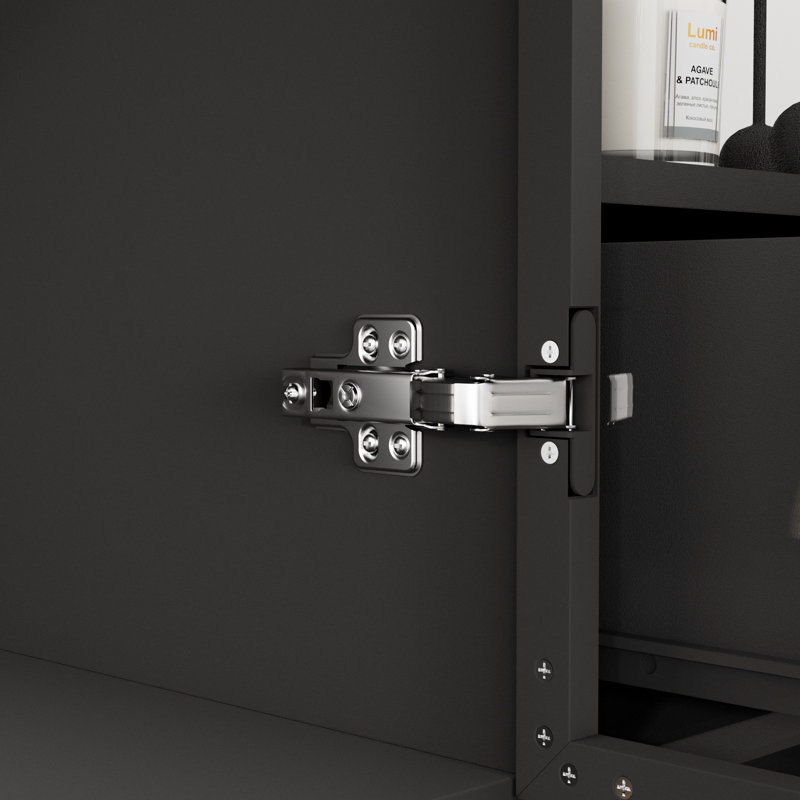 Garde-manger moderne noir avec portes en verre trempé avec cadre en aluminium, tablettes réglables, éclairage DEL 3 couleurs et conception à ouverture douce (3 unités modulaires)