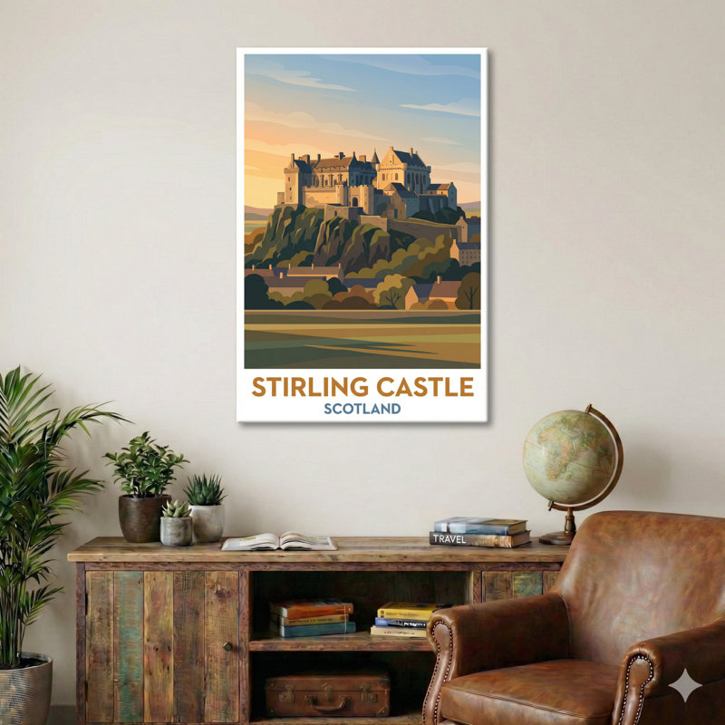 Stirling Castle, Scotland - Romantic Travel Poster Of Historic Hilltop Fortress. Giclee Print On Wrapped Canvas. Wall Art, Home Decor - Castles & Palaces, Scotland - Wrapped Canvas Print