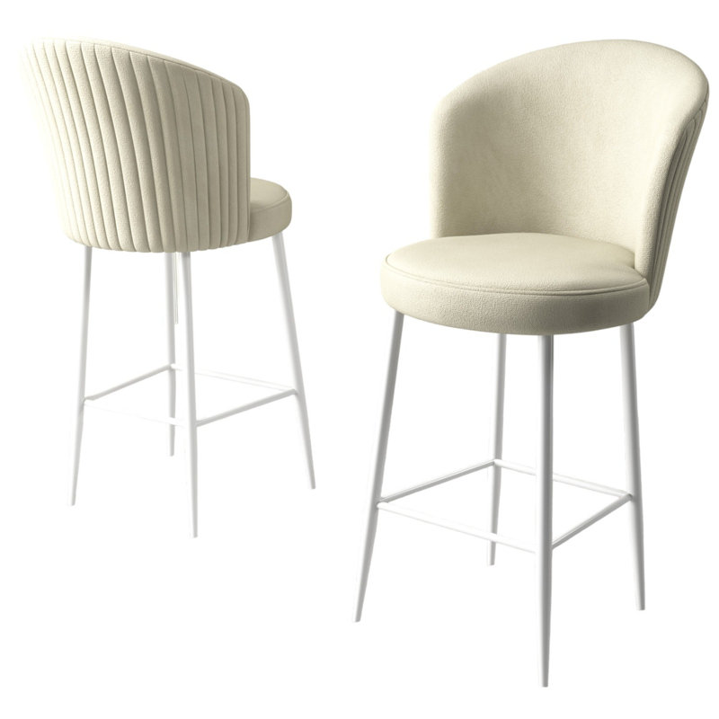 Pearlene Upholstered Velvet Bar Stool, Cream, 6, White