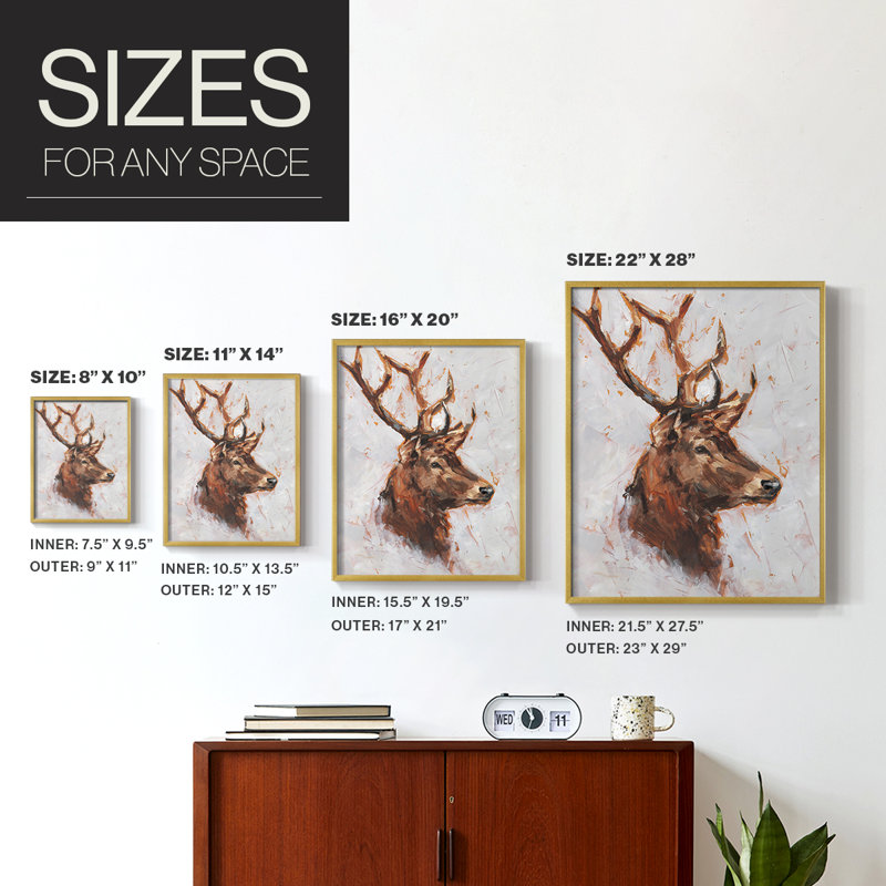 «Stag Study II», reproduction encadrée - bois massif, H 10 po x l 8 po