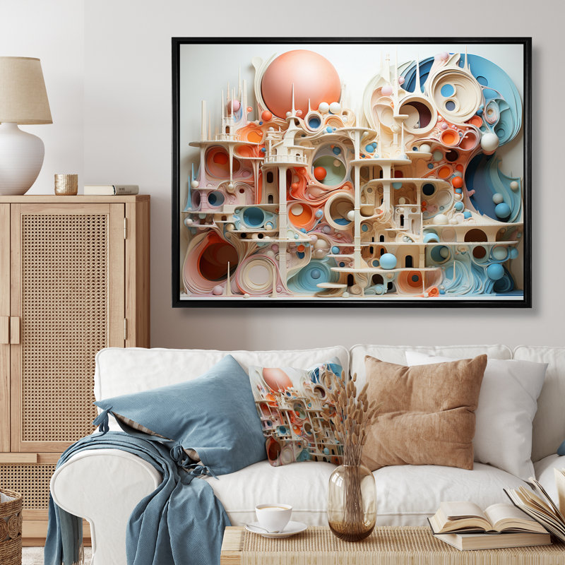 " Pastel Dreamy Diorama ", Black Floater Framed, 30" H x 40" W x 1.5" D