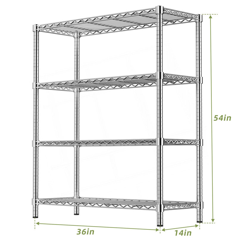 Tablette métallique, support de rangement en acier robuste, H 54,05 po x l 36,05 po x P 14,05 po, Chrome chrome