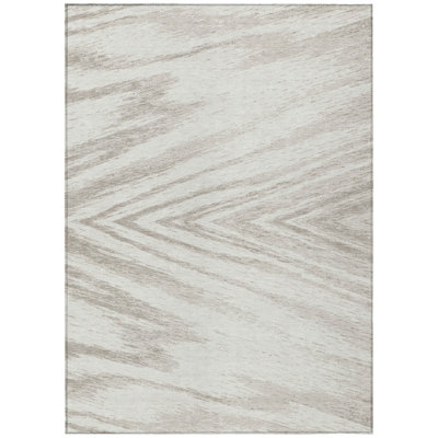 9' X 12' Ivory And Beige Abstract Washable Indoor Outdoor Area Rug