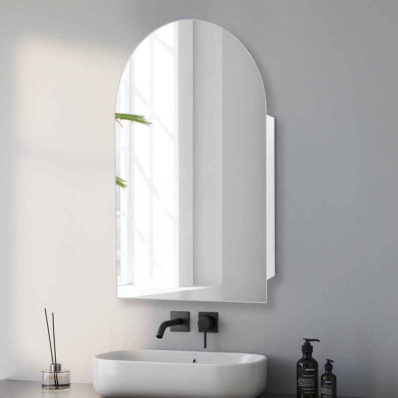 20 x 30 Inches Arched Medicine Cabinets with Mirror,Frameless Mirror Cabinet with Adjustable Shelves,Recess Or Surface Mounted