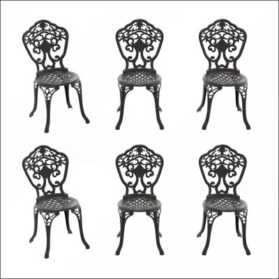 Ensemble de chaises de patio en fonte d'aluminium 6 pièces avec cadre noir, design élégant et finition résistante aux intempéries pour un confort extérieur (chaise seulement)