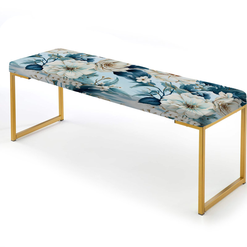Upholstered Bench, Ocean Blue Elegant Nautical