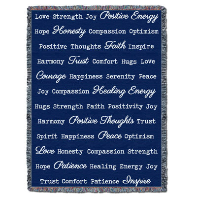 Couverture Pure Country Weavers Positive Word Hug bleu foncé - Jeté en tapisserie tissée en coton - Fabriqué aux États-Unis (72 x 54)