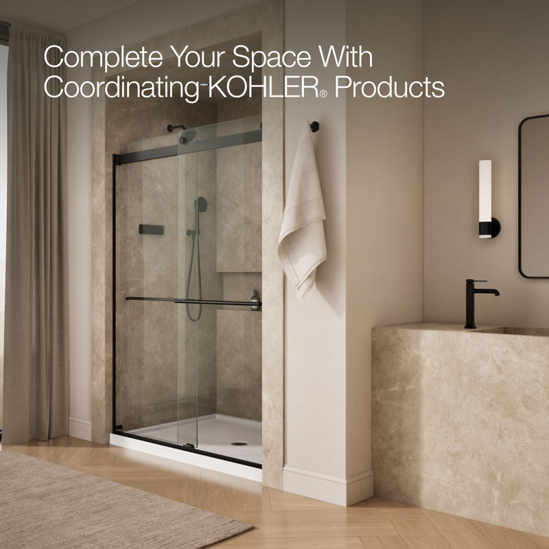 Levity Plus Less Sliding Shower Door, 81-5/8" H x 56-5/8 - 59-5/8" W, With 3/8" Thick Crystal Clear Glass, Black