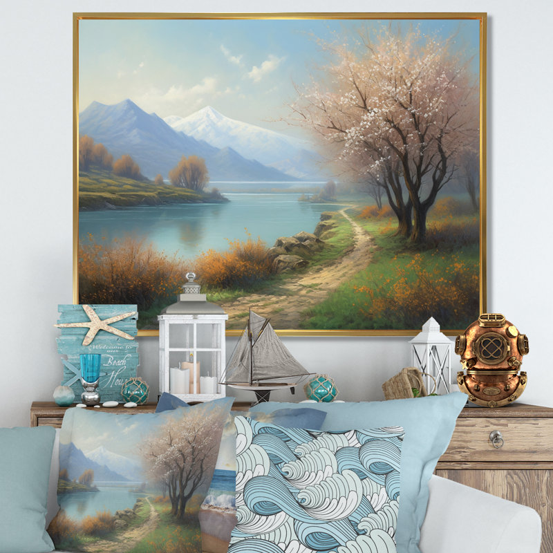 «Ryana Cherry Blossom Trees» par The Water IV sur toile, H 12 po x l 20 po x P 1 po, Cadre flottant doré