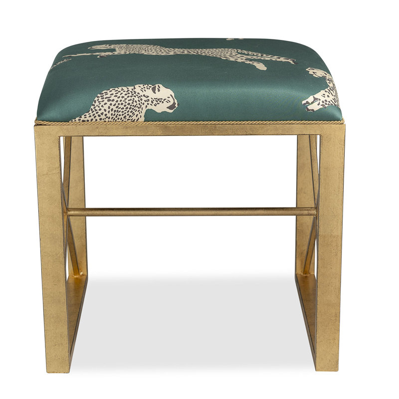 Medallion Single Black Leaping Cheetah Clementine Bench, Evergreen, Evergreen/Antiqued Gold