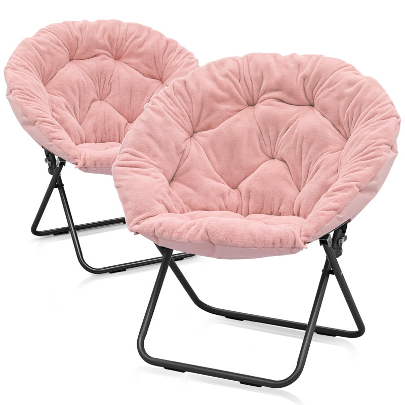 Masciarelli Upholstered Saucer Chairs Lounge Chairs, Bedroom Folding Papasan Chairs Reading Chairs, Teal Synthetic Fur, Black