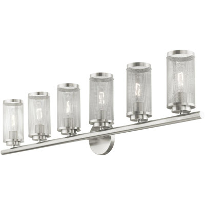 Stylish 44.4" 6-Light Brushed Nickel Vanity Fixture with Stainless Steel Mesh Shade