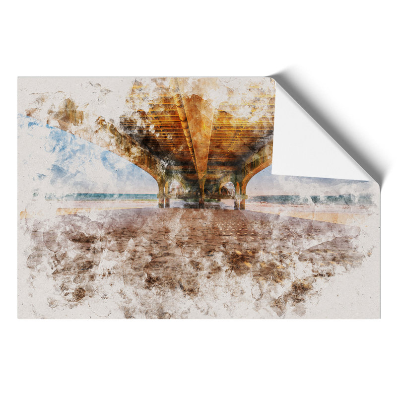 Under the Wooden Pier Watercolour - Unframed Graphic Art, 59cm H x 84cm W x 0.1cm D
