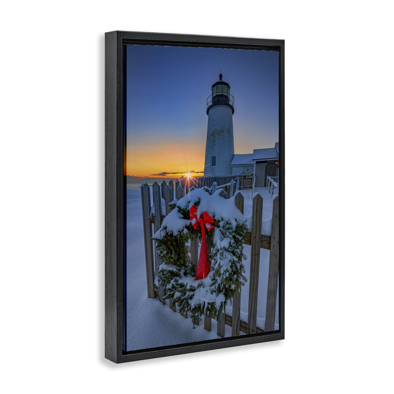 «Christmas Beach Lifehouse» par Rick Berk, Cadre flottant noir de jais, H 25 po x l 17 po