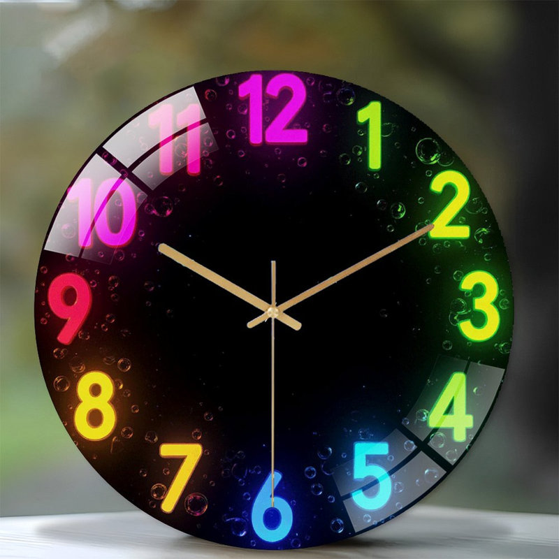 Horloge murale DEL néon pour décoration intérieure - Horloge murale moderne en verre 12 po