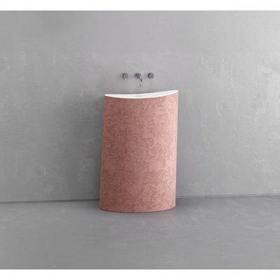 Vast Studio Aged Brass/White Freestanding Pedestal Sink – Sculpted Solid Surface Basin with Curved Modern Silhouette & Seamless Luxury Matte Finish